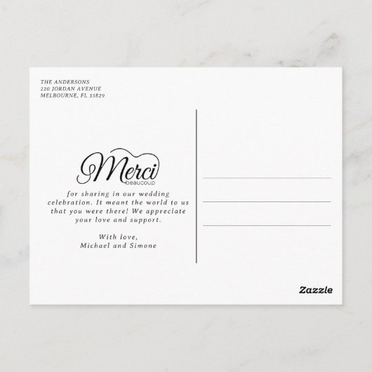 Merci Beaucoup Moderne foto bruiloft dank u Briefkaart (Achterkant)