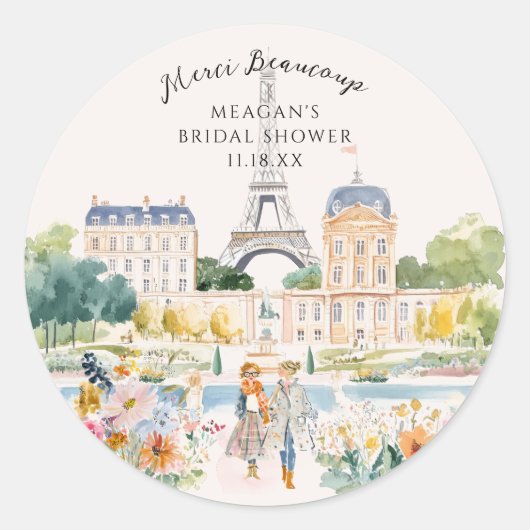Merci Beaucoup | Parisian Watercolor Garden Ronde Sticker (Voorkant)