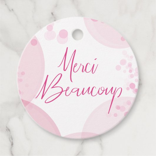Merci Beaucoup Roze en Witte Bokeh Dank U Bedankjes Labels (Voorkant)
