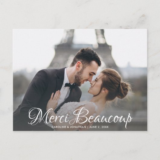 Merci Beaucoup Script Weduwfoto Hartelijk dank Briefkaart (Voorkant)