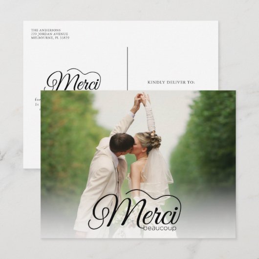 Merci Beaucoup Trouwfoto Dank u Briefkaart (Voorkant / Achterkant)