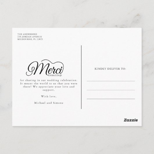 Merci Beaucoup Trouwfoto Dank u Briefkaart (Achterkant)