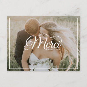 Merci Beaucoup White Script Modern Photo Wedding Briefkaart