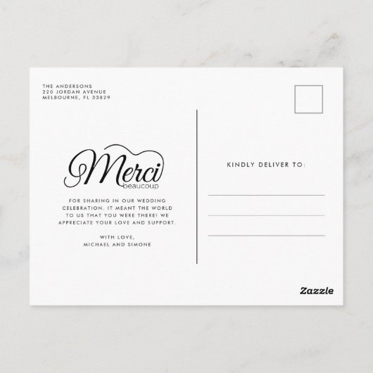 Merci Beaucoup White Script Modern Photo Wedding Briefkaart (Achterkant)