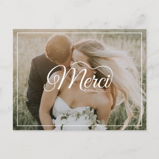 Merci Beaucoup White Script Modern Photo Wedding Briefkaart (Voorkant)