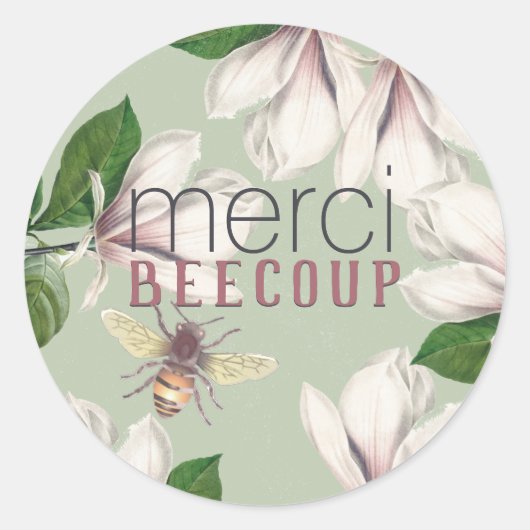 Merci Beecoup bedankt Magnolia en Bee Green Cla Ronde Sticker (Voorkant)