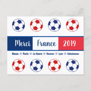 Merci Dank je France Women's Voetballen Social Briefkaart