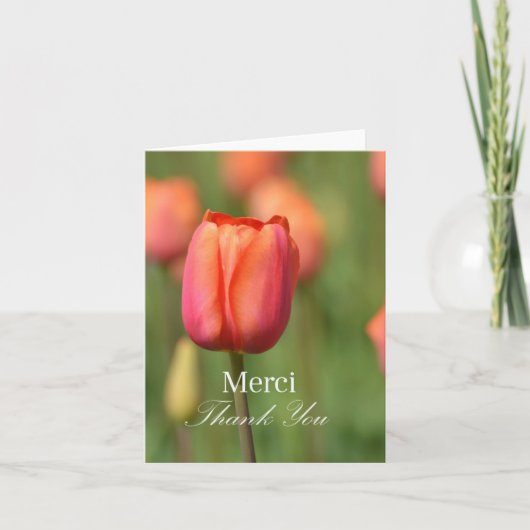 Merci dankt u Roze Tulp Bedankkaart (Voorkant)