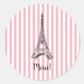Merci Eiffeltoren Parijs roze streep Ronde Sticker (Voorkant)