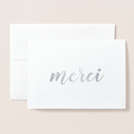 Merci Frans Bedankt Brushstroke Script Zilver Folie Kaarten (Voorkant met envelop)
