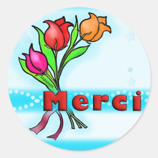 MERCI Frans Bedankt cartoon bloemen stickers (Voorkant)