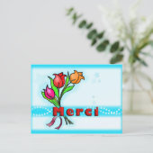 MERCI Frans Bedankt Leuke cartoon Bloemen Briefkaart (Staand voorkant)