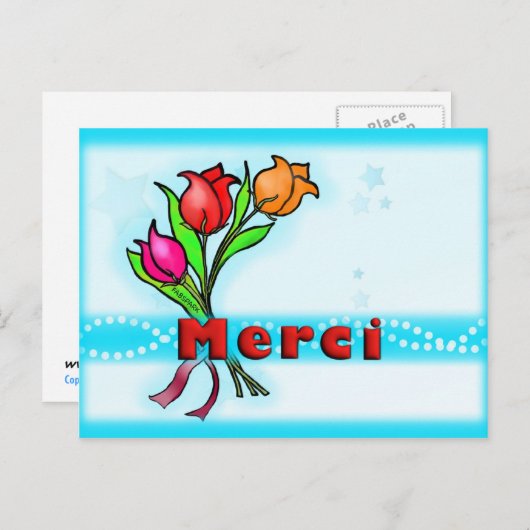 MERCI Frans Bedankt Leuke cartoon Bloemen Briefkaart (Voorkant / Achterkant)