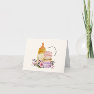 Merci Franse Macarons & Melk Baby shower Bedankkaart