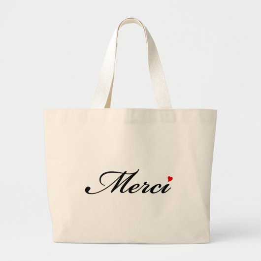 Merci, Franse woordkunst met rood hart Grote Tote Bag (Voorkant)