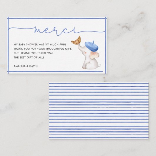 Merci French Blue Boy Baby shower Dank u wel! Informatiekaartje (Voorkant / Achterkant)