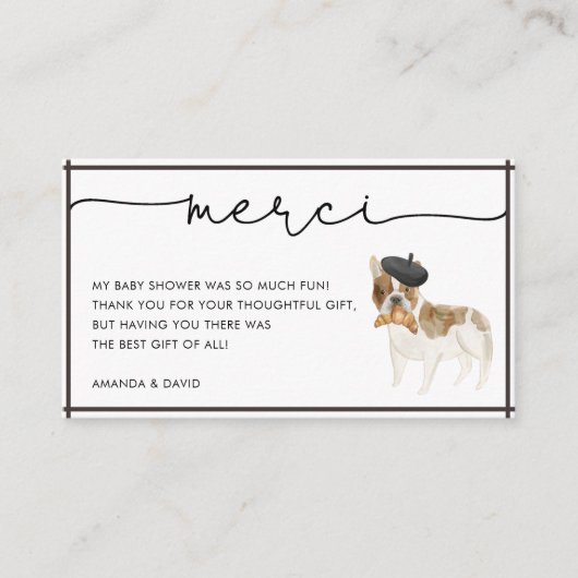 Merci French Bulldog Baby shower Dankuwel Informatiekaartje (Voorkant)
