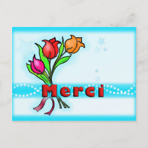 MERCI French Dank je schattige cartoons bloemen Briefkaart