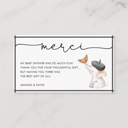 Merci French Gender Neutral Baby shower Dank u wel Informatiekaartje (Voorkant)