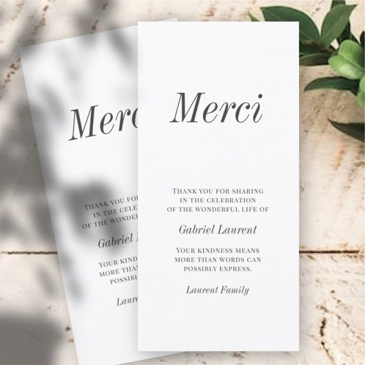 Merci French Modern Typography Memorial Dankuwel Bedankkaart