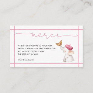 Merci French Pink Girl Baby shower Hartelijk dank Informatiekaartje