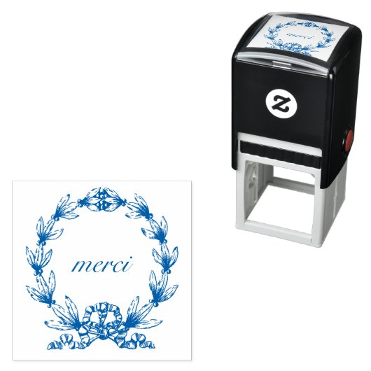 "merci" in Laurel Wreath zelfinktstempel Zelfinktende Stempel (In situ)