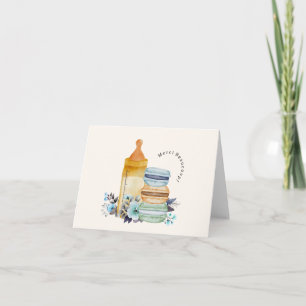 Merci Macarons & Milk Blauwe Baby Shower Bedankkaart