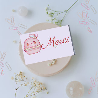 Merci Pastel roze waterverf schattige Franse Macar Bedankkaart