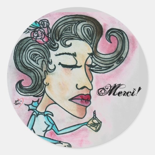 Merci. Sticker_Lady No.6 Ronde Sticker (Voorkant)