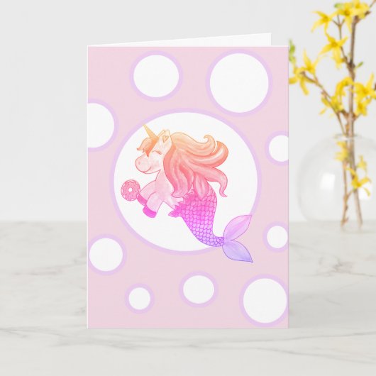 Mercorn Met een Donut Verjaardag Kaart (Gele Bloem)