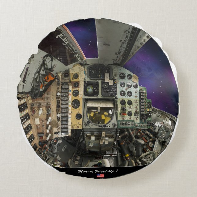 Mercury 7 cabin rond kussen (Voorkant)