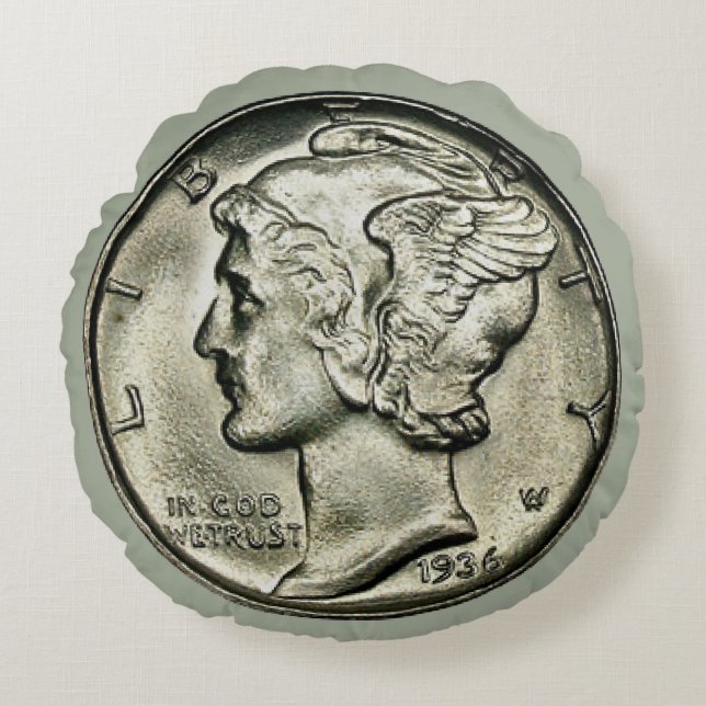 Mercury Dime Coin Rond Kussen (Voorkant)