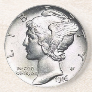 Mercury Dime Money Onderzetter. Zandsteen Onderzetter