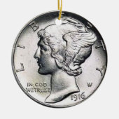 Mercury Dime Money Ornament. Keramisch Ornament (Voorkant)