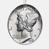Mercury Dime Money Ornament. Keramisch Ornament (Links)