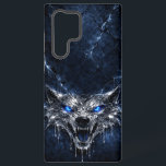 Mercury Wolf Blue Sapphire Eyes Glacial Samsung Galaxy Hoesje<br><div class="desc">A fierce and sophisticated phone case featuring a snarling wolf head, expertly "forged" from shimmering liquid mercury. The deep blue sapphire eyes provide a stunning contrast against the dark, cracked glacial ice background. Designed for the modern flagship phone with a bottom-weighted layout to ensure the artwork remains clear of all...</div>
