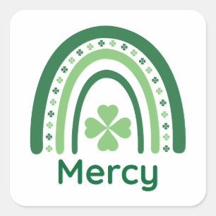 Mercy Name Clover Boho Rainbow Vierkante Sticker