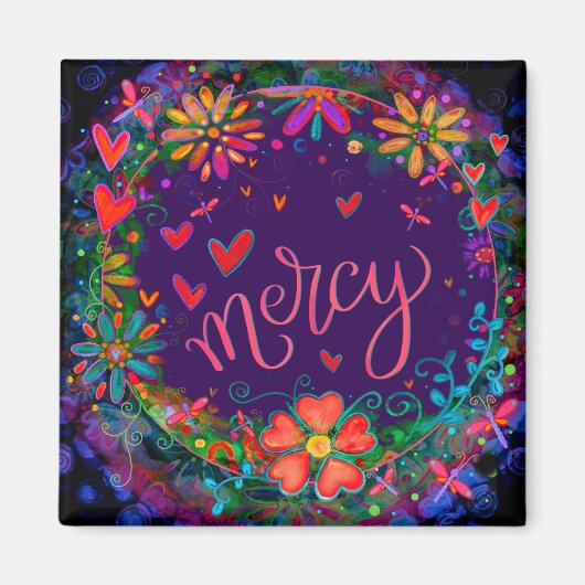 Mercy Paarse Leuk Bloemen Inspirerend Motiveren Magneet (Voorkant)