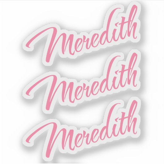 Meredith cursief script in roze x3 sticker (Voorkant)