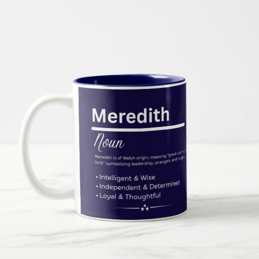 Meredith, Girl Personalized Name Definition Mug Tweekleurige Koffiemok (Links)