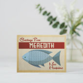 Meredith New Hampshire Blue Fish Vintage Travel Briefkaart (Staand voorkant)