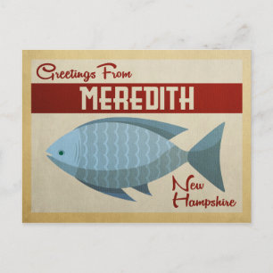 Meredith New Hampshire Blue Fish Vintage Travel Briefkaart