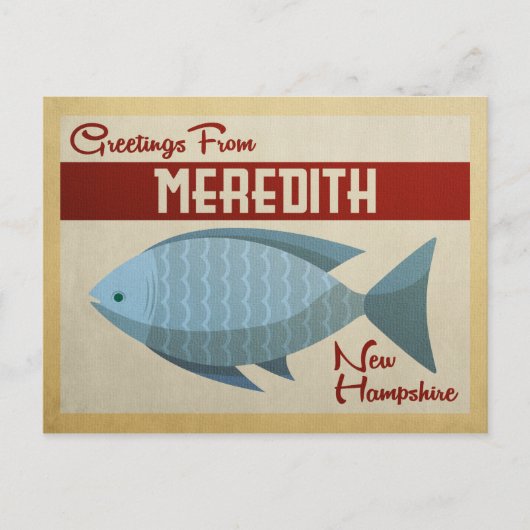 Meredith New Hampshire Blue Fish Vintage Travel Briefkaart (Voorkant)