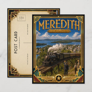 Meredith New Hampshire Vintage Art Deco Gouden Tij Briefkaart