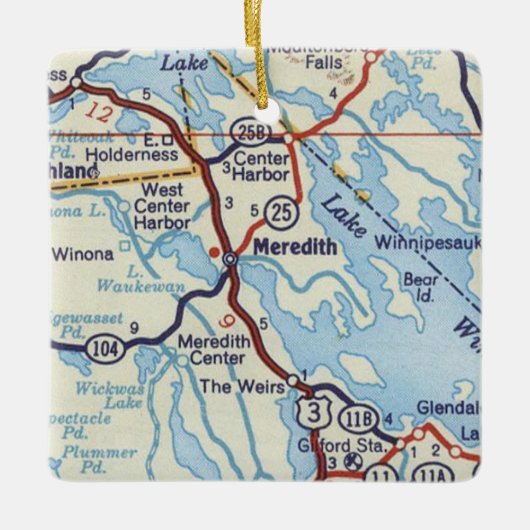 Meredith NH  Map Keramisch Ornament (Voorkant)