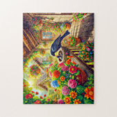 Merel voert jongen in nest legpuzzel (Verticaal)