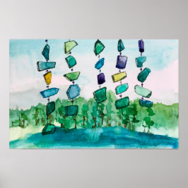 Meren Klinken Blauw Glas Landschap Schildering Poster