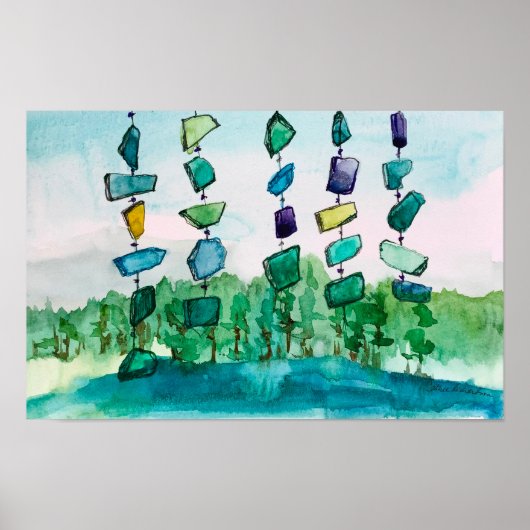 Meren Klinken Blauw Glas Landschap Schildering Poster (Voorkant)