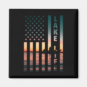 Meren Leven Visser Zonsondergang Amerikaanse Vlag Magneet
