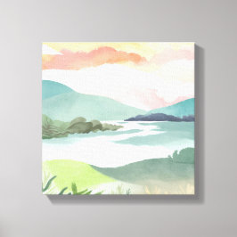 Meren Ochtend Zonsopgang | Waterverf Natuur Canvas Afdruk